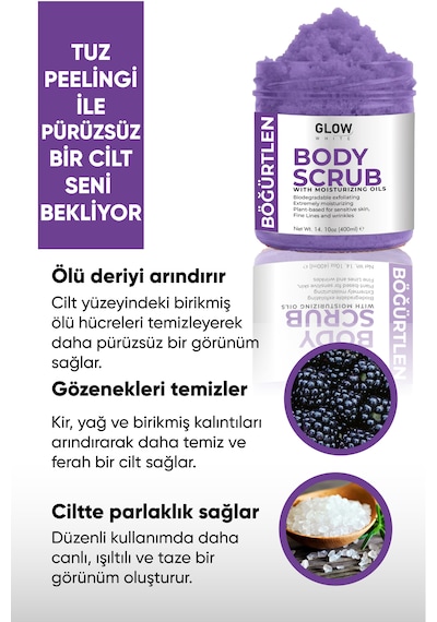 Glow Whıte Böğürtlen Body Scrub 400g Cildi Arındıran, Nemlendirici Ve Canlandırıcı Tuzlu Vücut Peelingi