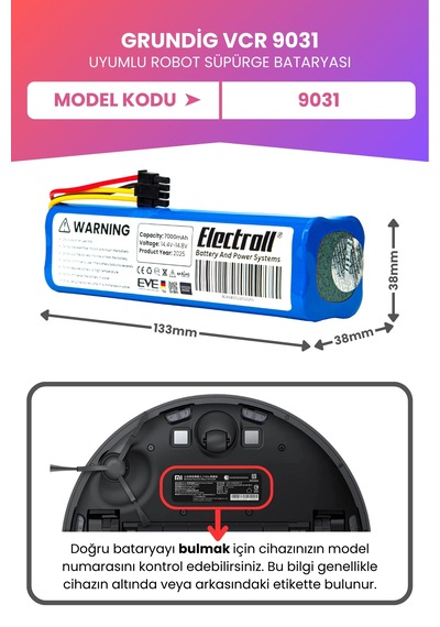Grundig Vcr 9031 Uyumlu Batarya Maksimum Kapasite 7000mah