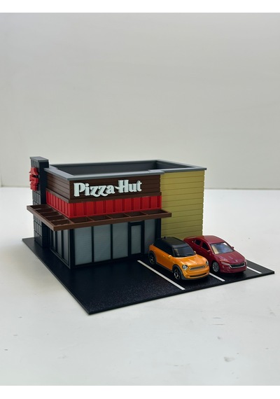 3d Baskı 1/64 Ölçekli Pizza Hut Bina Tasarımlı Diorama Araç Sergileme Garajı
