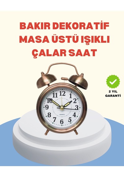 Mey İthalat Metal Bronz Nostaljik Masa Saati Alarmlı Büyük Boy Sessiz Mekanizmalı Çok Renkli