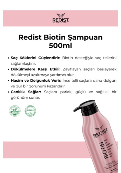 Redist Biotin Saç Bakım Şampuanı 500 Ml / Dolgunlaştırıcı Ve Güçlendirici Etki Hacimsiz - İnce Telli