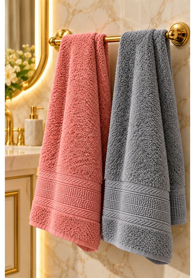 Puffy 2 Adet %100 Bambu Renkli Çavuş Desenli Ultura Yumuşak 50x85 Cm Havlu / Yüz Havlusu / Saç Havlusu / Çeyiz Seti Açık Pembe