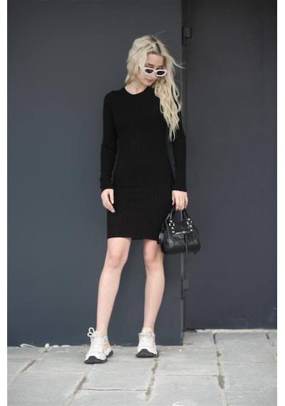 Madmext Siyah Bodycon Fitilli Mini Elbise Mg1710-siyah