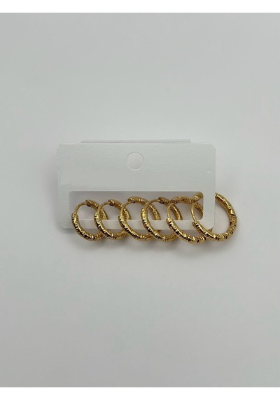 Arnes Jewelry Çelik Halka 3 Çift Set Küpe Ar456nes Gold