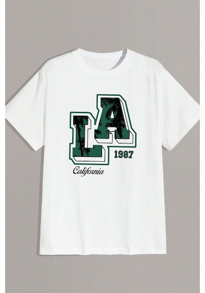 Erkek La California 1987 Baskılı Oversize Tshirt Beyaz