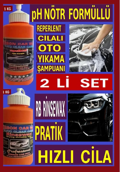 Ph Nötr Formüllü Cilalı Oto Şampuan + Pratik Hızlı Cila Su- Yağmur Kaydırıcı 1 Kg 2 Li Set