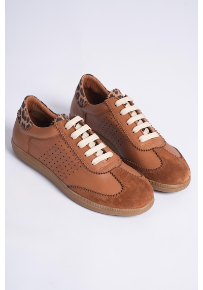 Analin Shoes Kadın Hakiki Deri Bağcıklı Süet Detaylı Spor Ayakkabı Taba