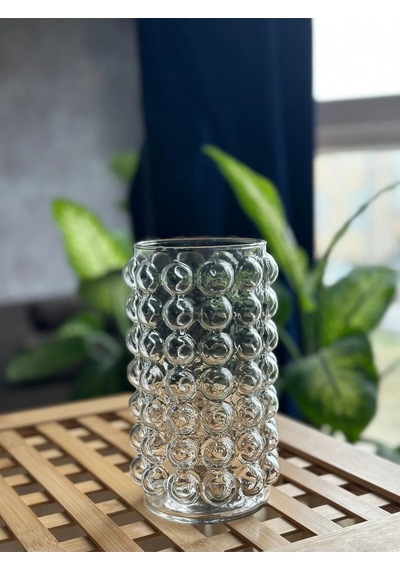 El İşçiliği Silindir Bouble Desenli Fenomen Dekoratif Vazo Mumluk 10x 25 Cm Yükseklik Beyaz