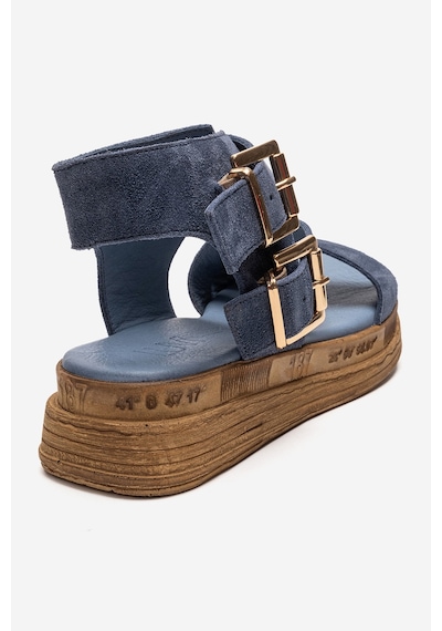 Luvishoes Lorentıs Kot Mavi Süet Hakiki Deri Çift Tokalı Kadın Sandalet