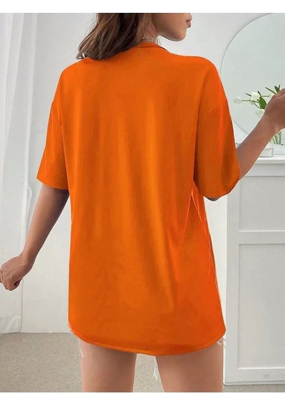 Flood Of Style Over Thinking T-shirt - Baskılı Oversize Bisiklet Yaka Turuncu Flood Of Style Over Thinking T-shirt - Baskılı Oversize Bisiklet Yaka Turuncu