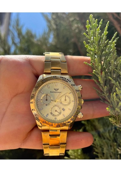 Çelik Takvimli Döndürebilir Kasa Mekanizmalı Erkek Kol Saati Gold - 640800099 Altın