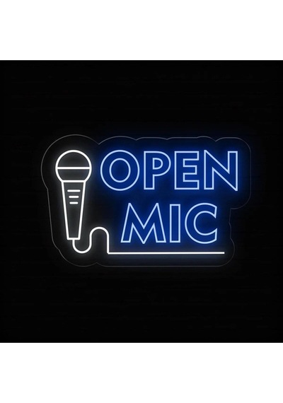 Open Mıc Yazılı Ve Şekilli Neon Tabela Mavi