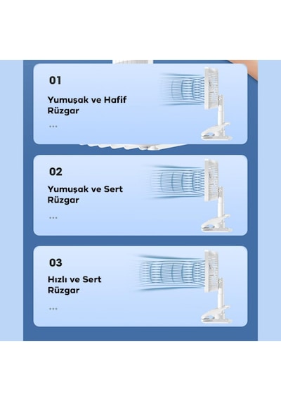 Coofbe 3 Kademe Klipsli Kablolu Ayarlanabilir Açı Masaüstü Vantilatör Fan Kablolu Klipsli Vantilatör