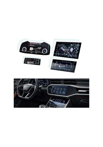 Audi Q8 Uyumlu Araç Ekran Koruyucu Set Multimedya Kumanda Gösterge Klima 9h Nano Kırılmaz Şeffaf