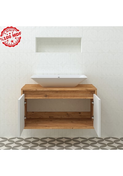 Banos Roomart Ayaksız 2 Kapaklı Lavabolu Ahşap-Mat Beyaz Mdf 85 . Beyaz