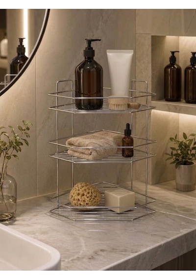 Konak Alışveriş Krom Banyo Köşelik 3 Katlı
