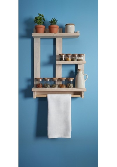 Çift Taraflı Bantlı Matkap Gerektirmeyen Doğal Ahşap Duvar Rafı - 50x40 Cm Diğer