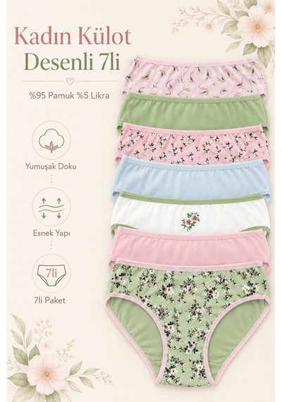 Nicoletta Kadın Külot 7 Li Paket Likralı Pamuklu Mixcolor 724176 Mıxcolor