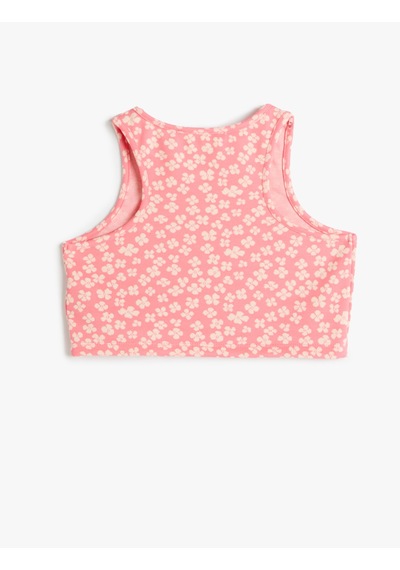 Koton Crop Atlet Kolsuz Çiçekli Bisiklet Yaka Pembe Desenli 4skg30143ak Pembe