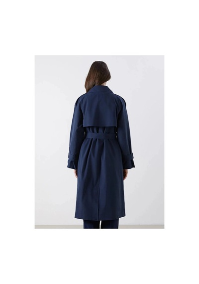 Lc Waikiki Lcw Modest Lacivert Kruvaze Yaka Oversize Kadın Trençkot Navy