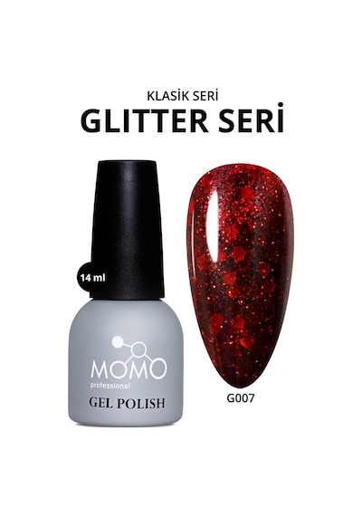 Momo Professional Kalıcı Oje G007 Kırmızı Parıltılı Şarap 14 ML