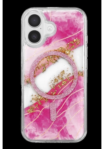 Onegif Apple İphone 17 Uyumlu Lotus Simli Magsafe Kapak - Pembe