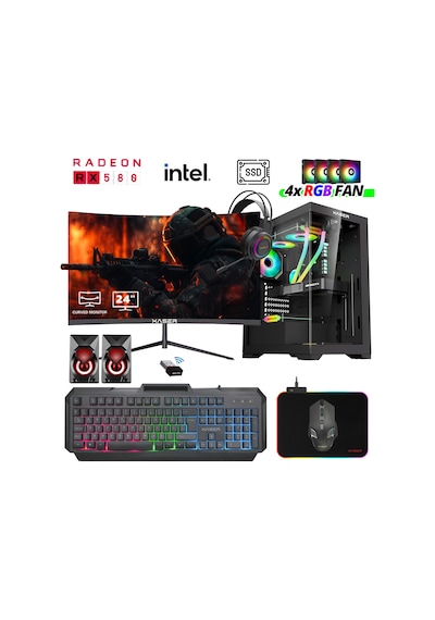 Xaser XSR1010 i5-7400 16 GB 512 GB SSD 8 GB RX580 24" Free Dos Masaüstü Oyuncu Bilgisayarı