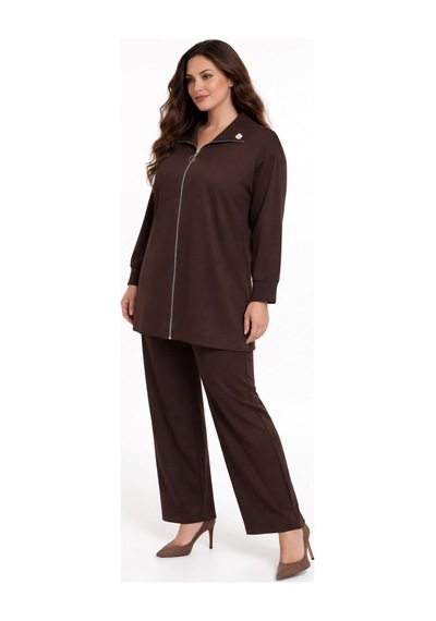 Baglan Kadın Fermuarlı Tunik Pantolon Takım Bgl-st05427 Kahve