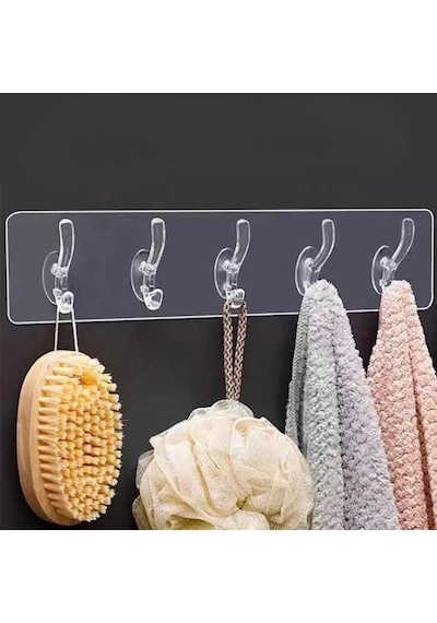 Biishe 5'li Güçlü Yapışkanlı Şeffaf Duvar Askısı Banyo Mutfak Düzenleyici Pratik Askılık Çok Renkli