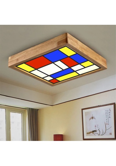Ahşap Çerçeve Tavan Led Aydınlatma Avize 30X30Cm Salon Mutfak B