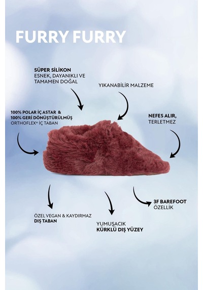 Furry Furry Bordo Kürk Barefoot Patik-bordo Kürk