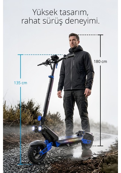 5025-m 1000w Elektrikli Scooter 48v 15ah 50-60 Km Menzil Katlanabilir Çift Süspansiyon Off-road Lastik Mavi