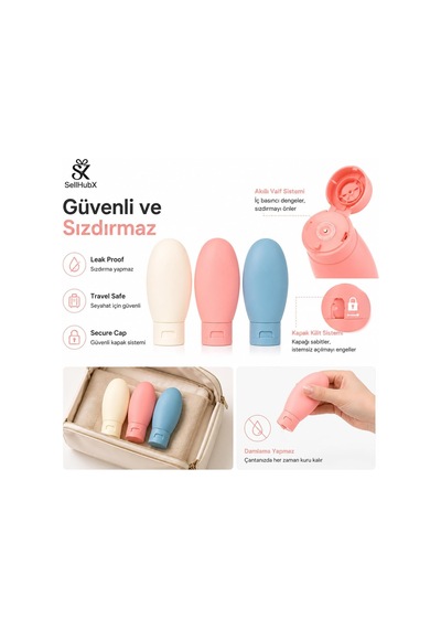 3'lü Silikon Seyahat Şişesi Seti 60 Ml Bpa Free Sızdırmaz Seyahat Boy Şampuan, Losyon Ve Kozmetik Taşıma Şişesi