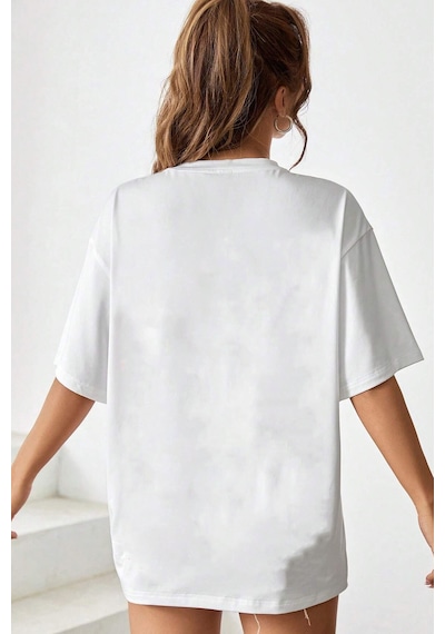 Unisex Fine Baskılı T-shirt Beyaz
