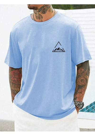 Üçgen Dağ T-shirt - Bebe Mavisi Baskılı Oversize Bisiklet Yaka Kısa Kol Tişört Bebe Mavisi Üçgen Dağ T-shirt - Bebe Mavisi Baskılı Oversize Bisiklet Yaka Kısa Kol Tişört Bebe Mavisi