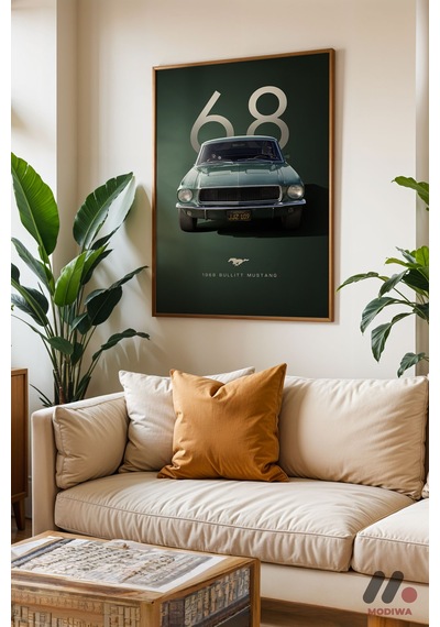 Ford Mustang Bullitt 1968 Poster, Ahşap Çerçeveli Duvar Tablosu - Oto Severlere Özel Hediye