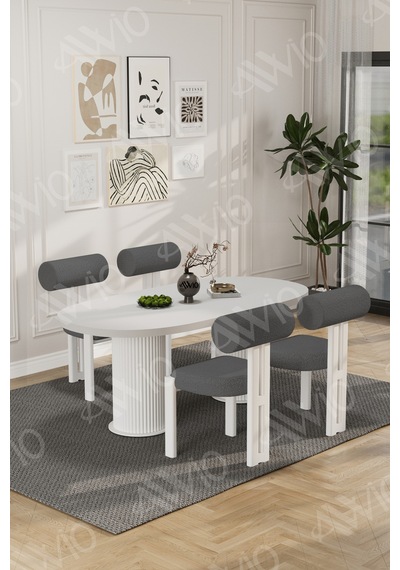 Avvio Lora Serisi Bohem Ayak 4'lü Metal Pofi Demonte Sandalye 80x140 Masa Sandalye Takımı Beyaz Masa Sandalye Beyaz Kumaş Gri Avvio Lora Serisi Bohem Ayak 4'lü Metal Pofi Demonte Sandalye 80x140 Masa Sandalye Takımı Beyaz Masa Sandalye Beyaz Kumaş Gri