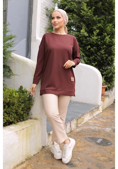 Yeni Stil Kahve Arma Detaylı Tunik 10020