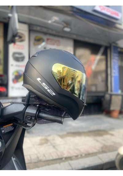 Ls2 Rapıd Mat Siyah Kask - Gold Vizör Çok Renkli