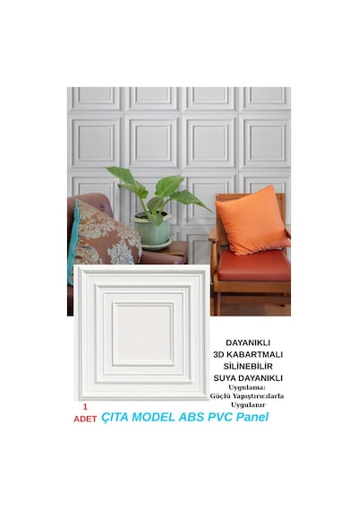 3d Abs Pvc Dayanıklı Duvar Tavan Paneli 50cmx50cm 1 Adet Silinebilir Çıta Panel Boyanabilir 1 Adet