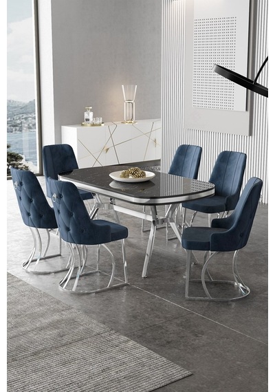 Canisa Epal Serisi 90x168 Lak Panel Siyah Mermer Desen Krom Ayaklı Masa Takımı Ve 6 Antrasit Sandalye Masa Siyah Mermer Desen Sandalye Antrasit Canisa Epal Serisi 90x168 Lak Panel Siyah Mermer Desen Krom Ayaklı Masa Takımı Ve 6 Antrasit Sandalye Masa Siyah Mermer Desen Sandalye Antrasit