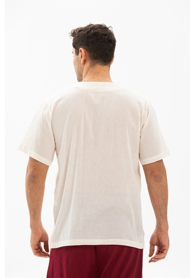 Kısa Kol Şile Bezi Bisiklet Yaka Bahriyeli Erkek T-Shirt Krem Krm
