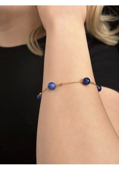 Lapis Lazuli Doğal Taşlı Çelik Bileklik -777 Serisi Gold