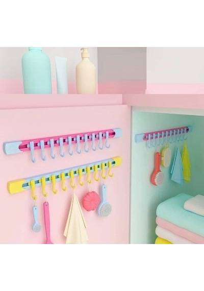 10 Kancalı Raylı Mutfak Ve Banyo Düzenleyici Askı 30 Cm 5468 Çok Renkli
