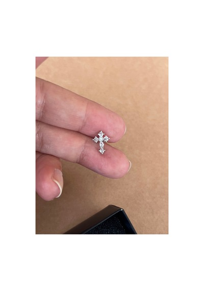 Taşlı Haç Piercing Gümüş