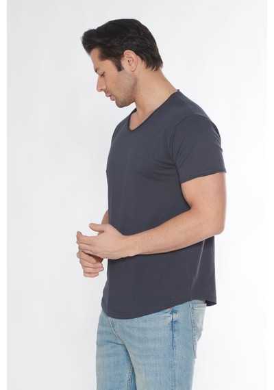 Black Horn Erkek Geniş Yaka %100 Pamuk Salaş T-shirt Füme