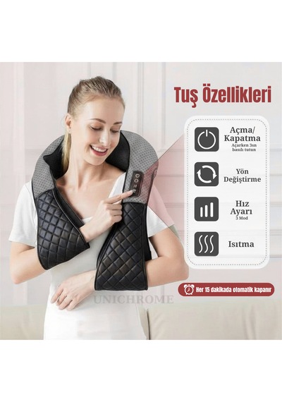 Kneading Ovmalı Isıtmalı Masaj Yastığı Boyun Bel Sırt Omuz Şarjlı Masaj Aleti Siyah - Gri