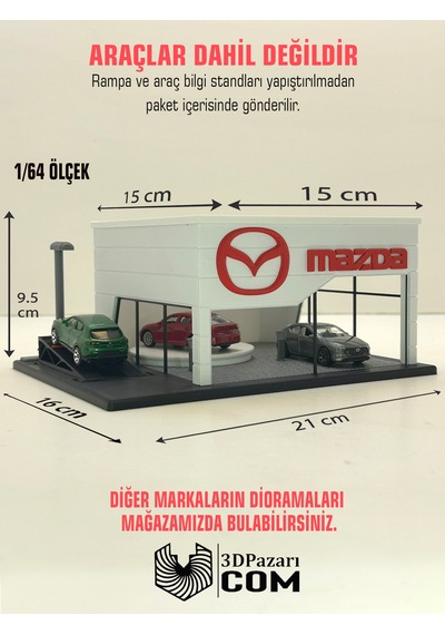 3d Baskı 1/64 Ölçekli Mazda Showroom Tasarımlı Diorama Araç Sergileme Garajı