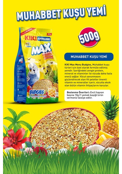 KIKI Excellent Kuş Max Menu Budgies Ballı Muhabbet Kuşu Yemi 500 gr. KB301