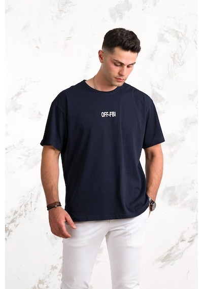 Oversize Önü Baskılı Pamuklu Basic Erkek Penye T-Shirt